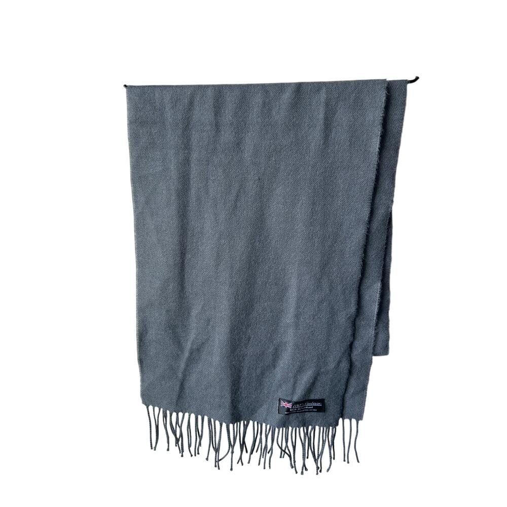 100% Cashmere Grey Fringe Winter Scarf Made in Scotland